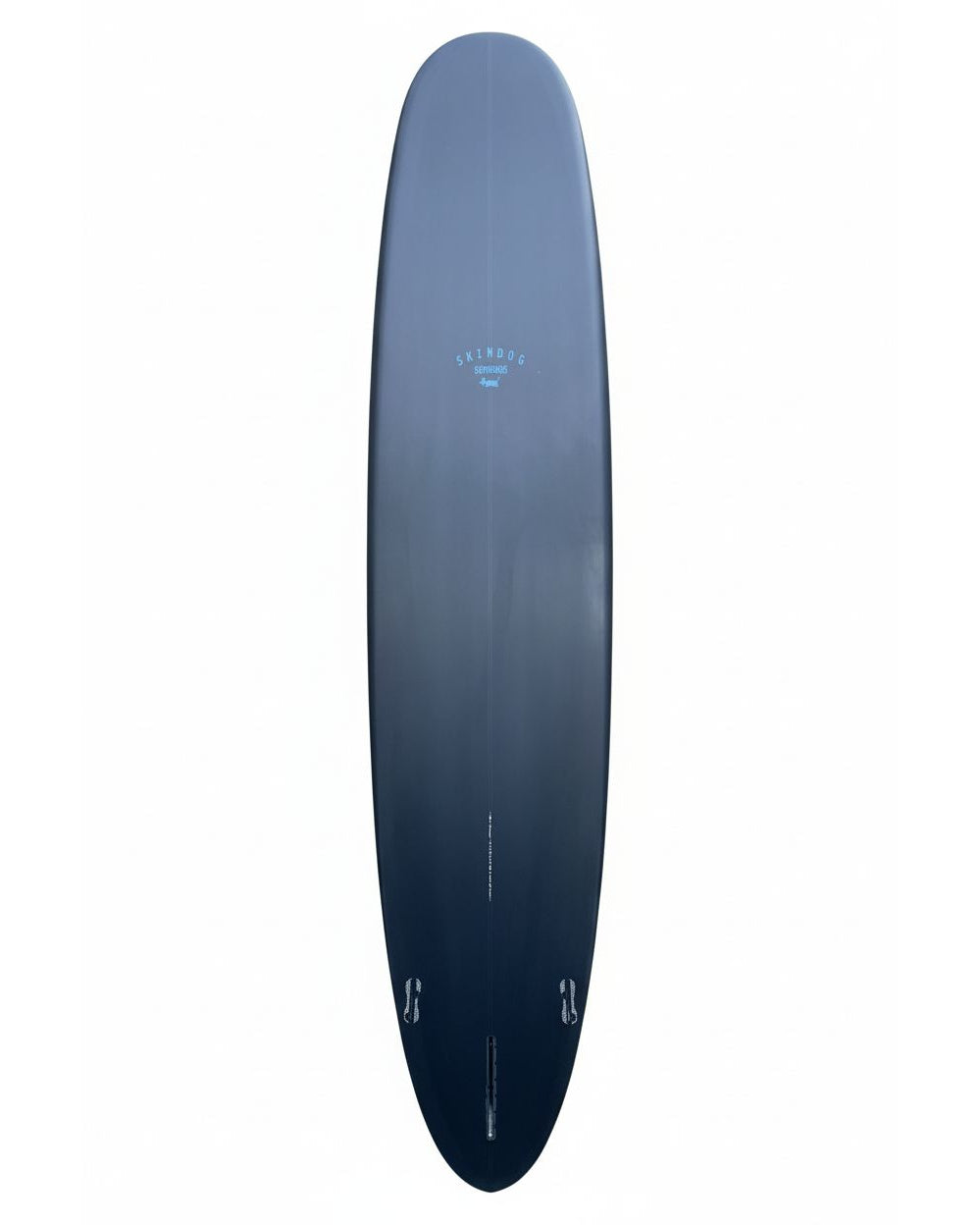 Long black surfboard on a white background