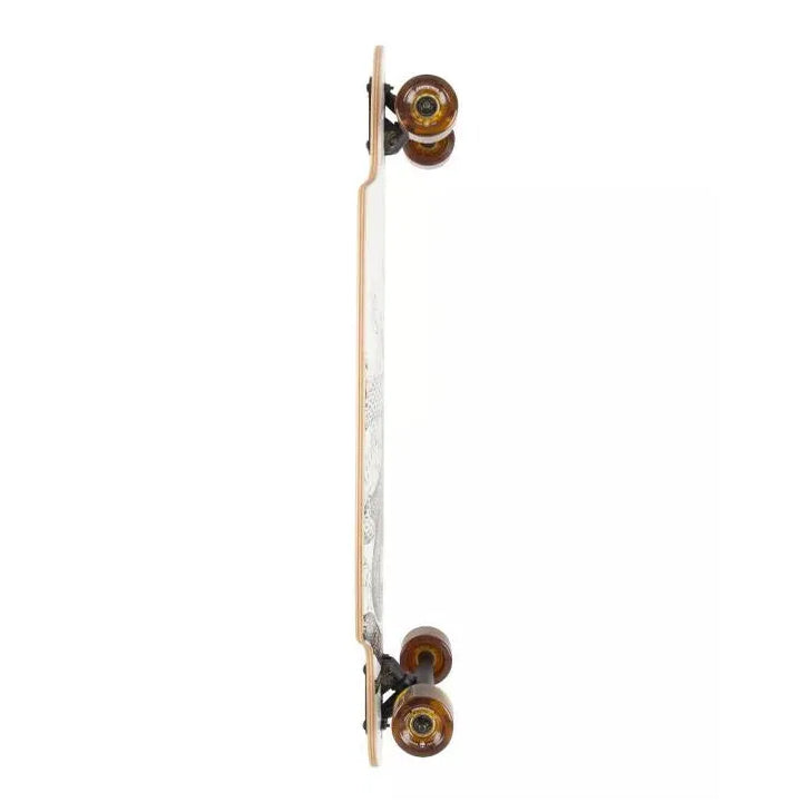 Skateboard with brown wheels and white deck on a white background