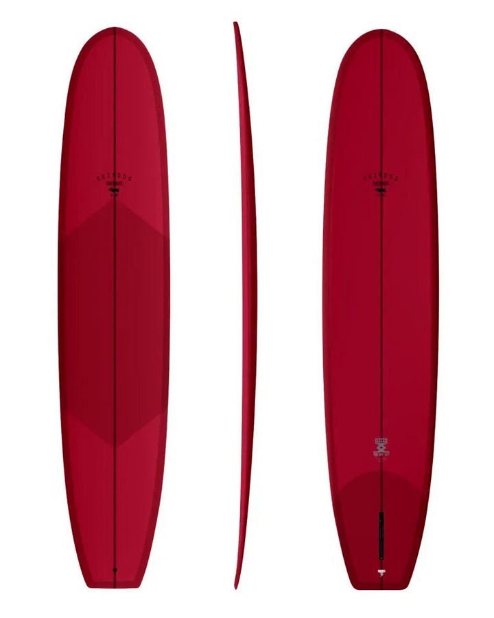Red surfboard shown from multiple angles on a white background