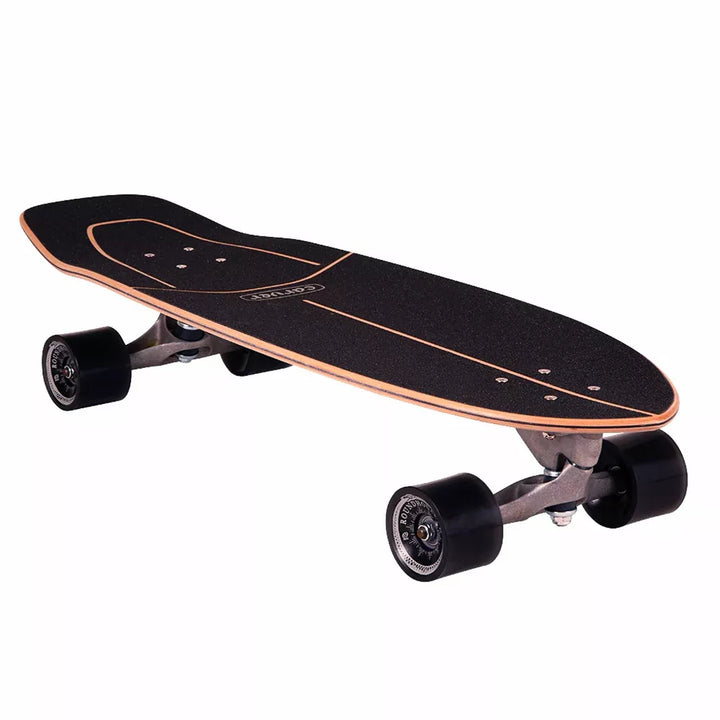 Black skateboard on a white background