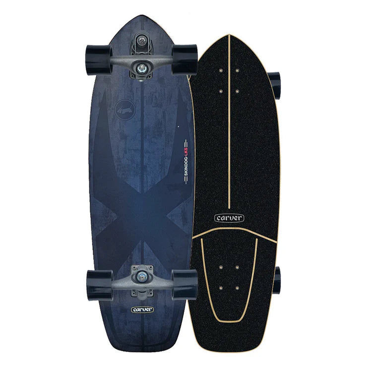 Two skateboard decks, one blue and one black, on a white background