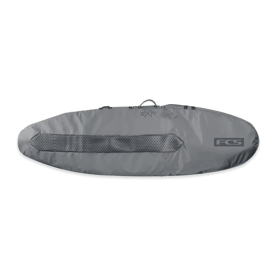 Grey surfboard cover with FCS logo on a white background