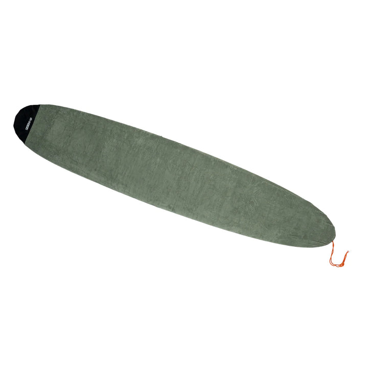 Green surfboard stretch bag on a white background