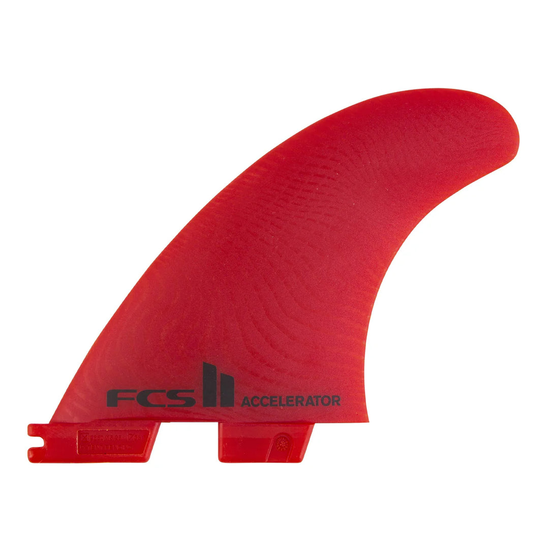 Red surf fin with 'FCS II' branding on a white background