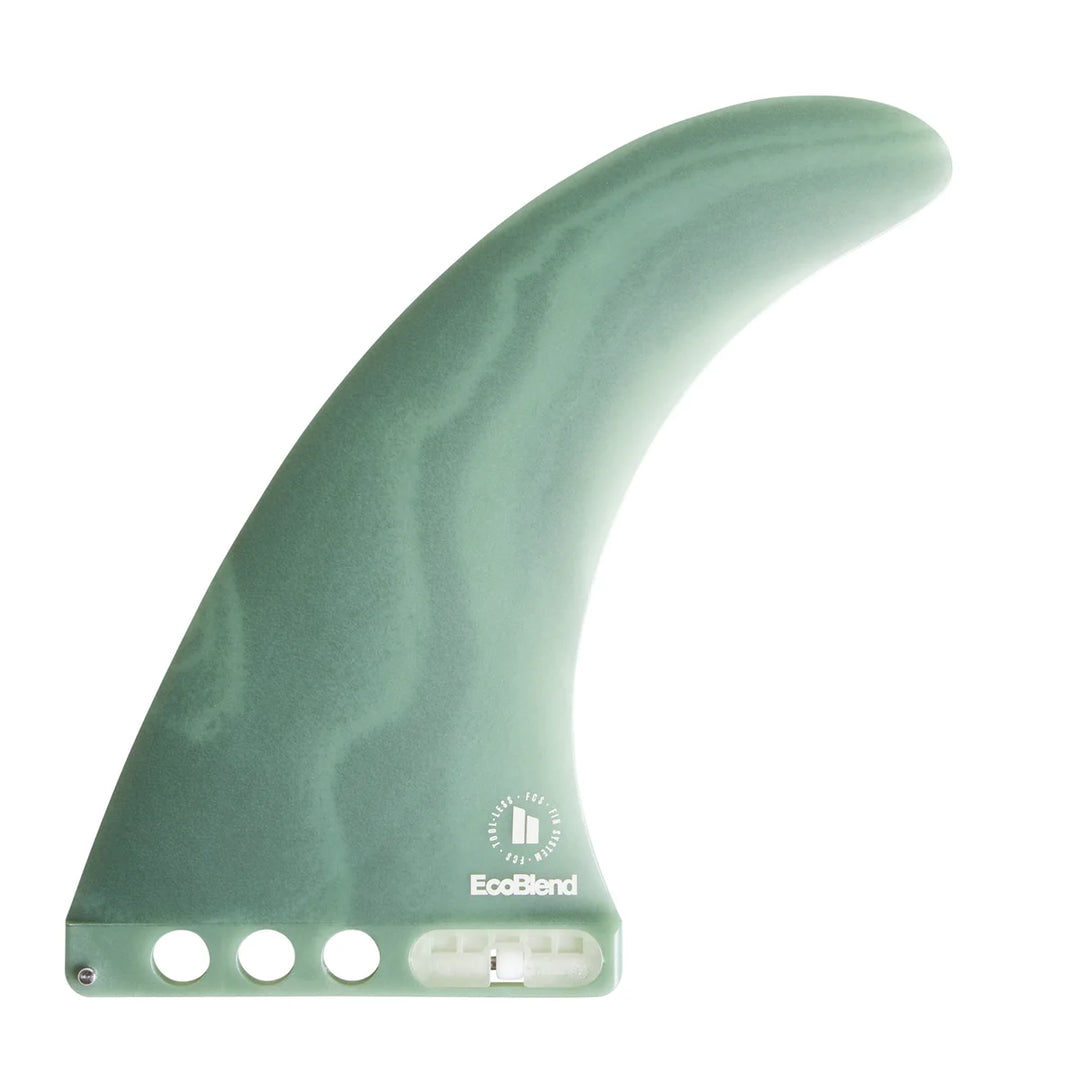 Green surf fin with 'EcoBlend' branding on a white background
