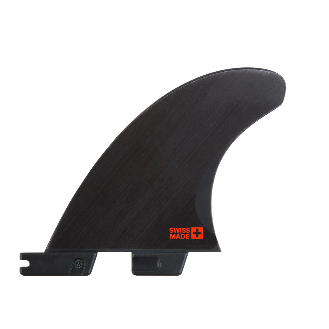 Black surfboard fin with &