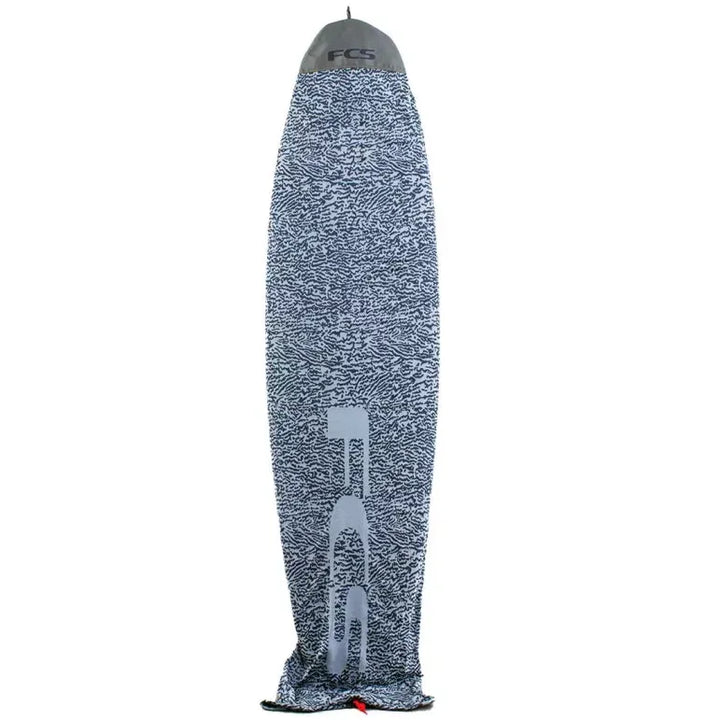 FCS branded patterned surfboard cover  on a white background