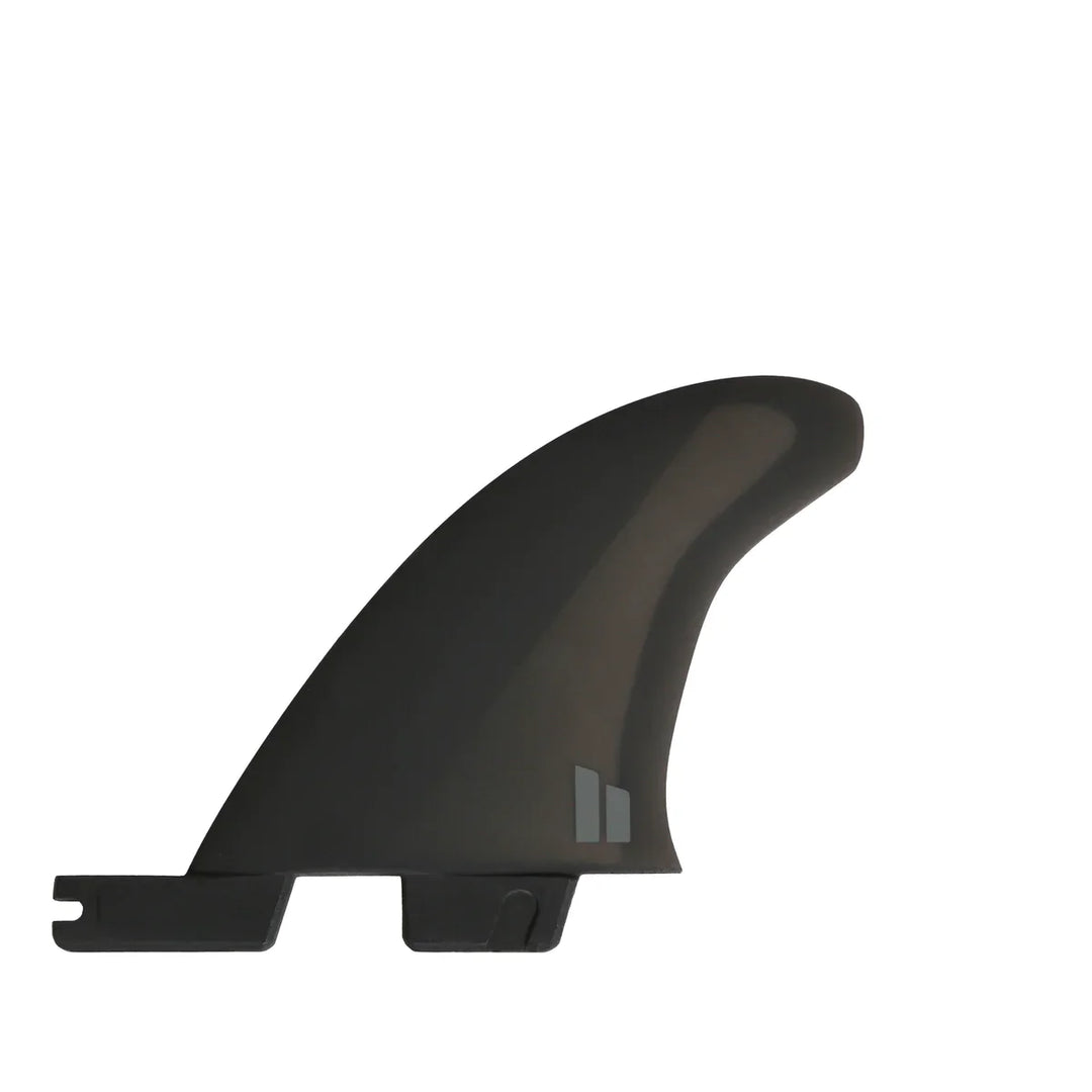 Black surfboard fin on a white background