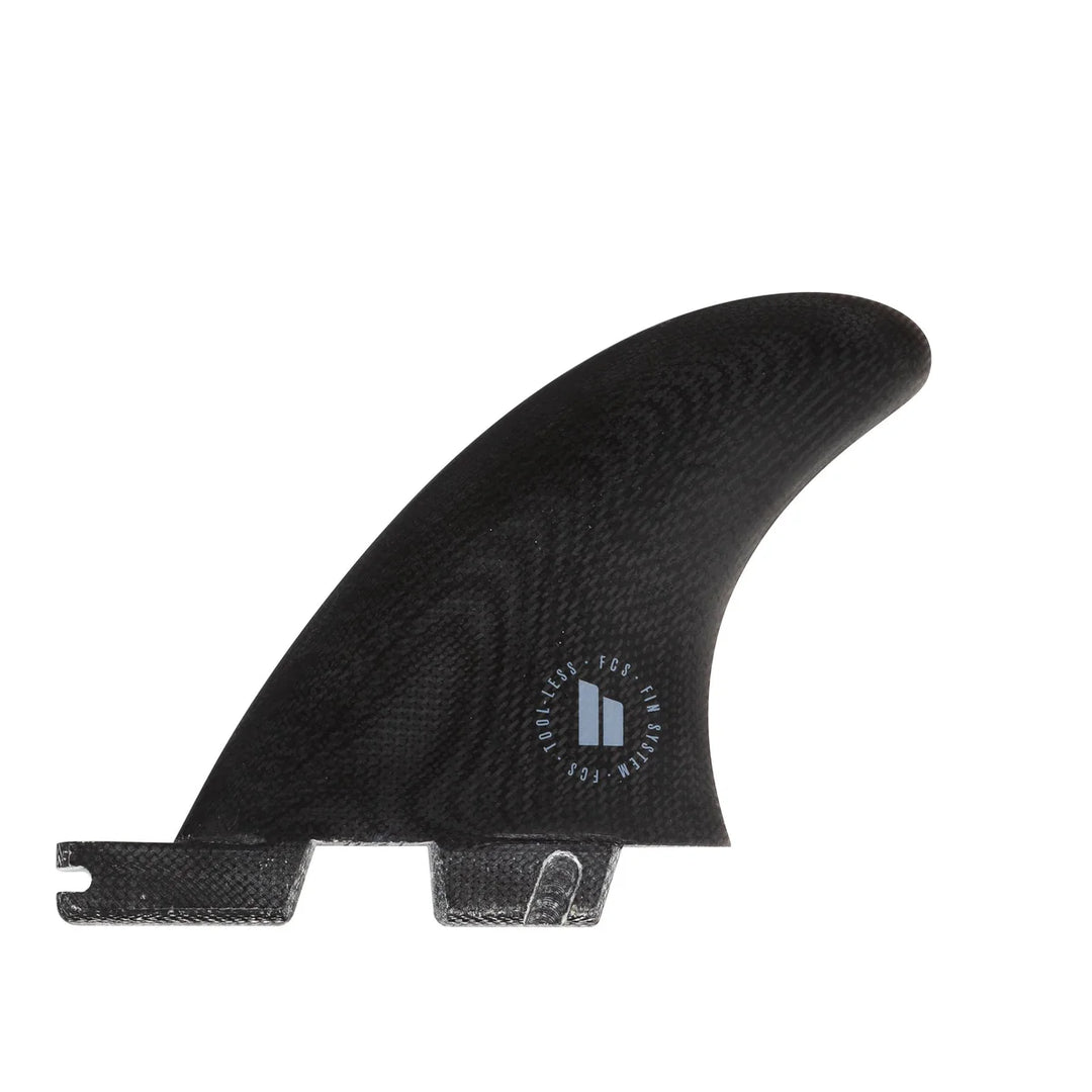 Black surf fin with a brand logo on a white background