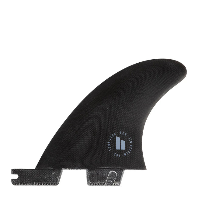 Black surf fin with a brand logo on a white background