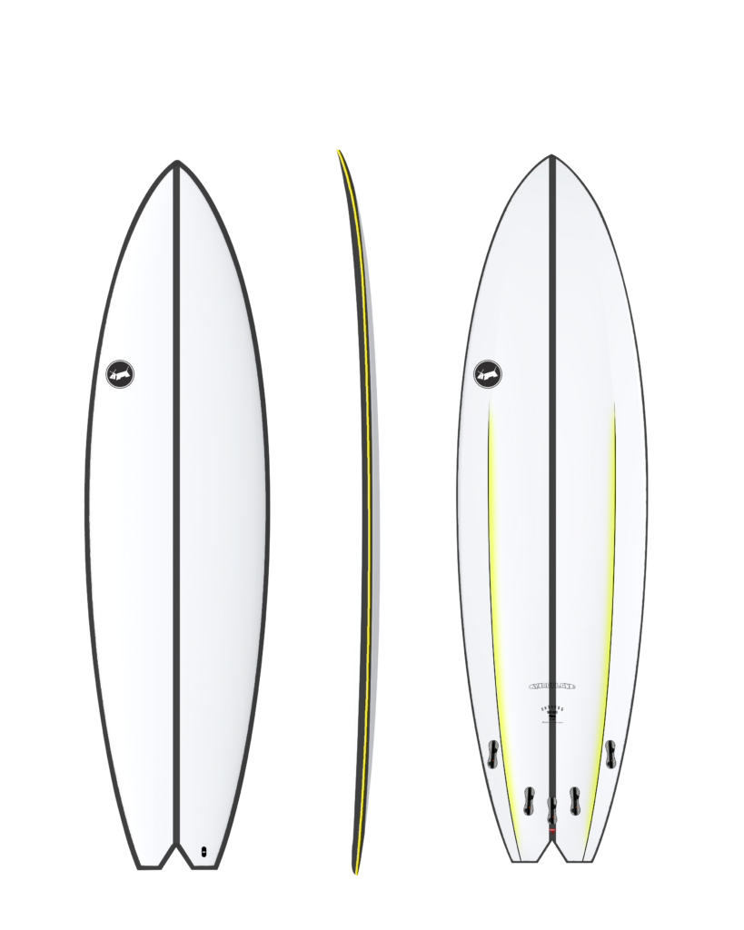 Skindog Thunderbolt Red Hydroplane Surfboard - Yellow Pinline