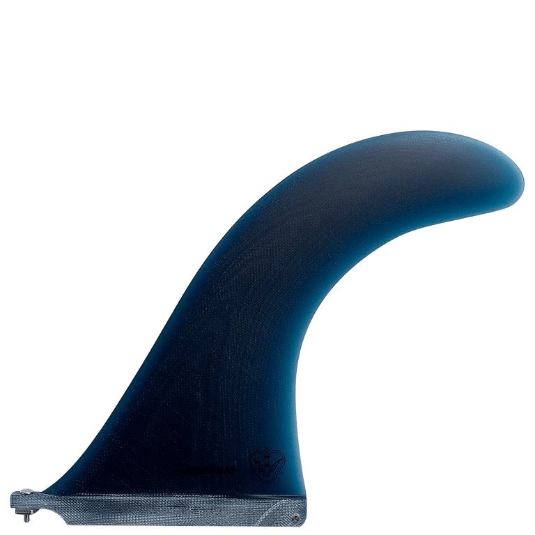 Blue surfboard fin on a white background