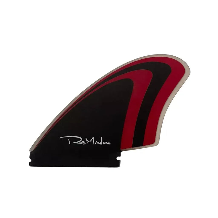Black and red surfboard fin on a white background