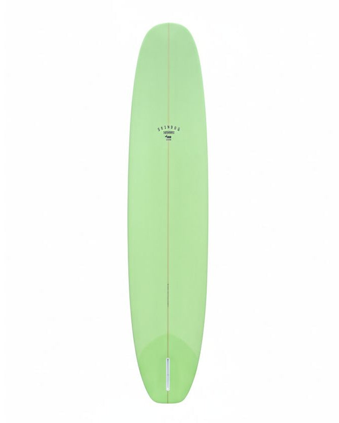 Green surfboard bottom on a white background