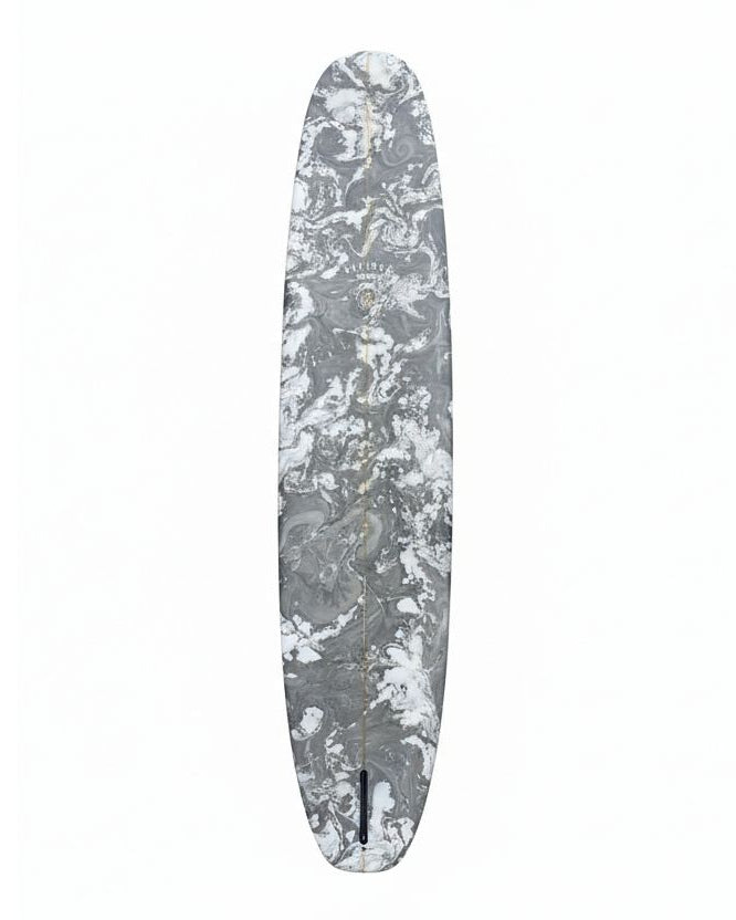Longboard with marble pattern on a white background