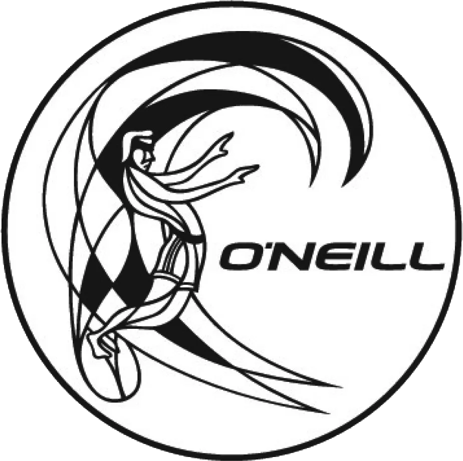O'Neill logo with a stylized surfer in a circle on a white background