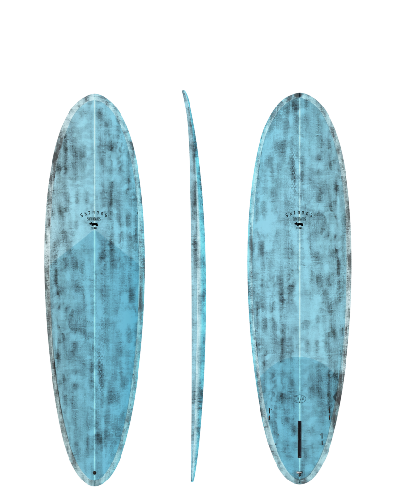 Skindog Thunderbolt Black OVA Mid-Length Surfboard - Bright Blue Carbon