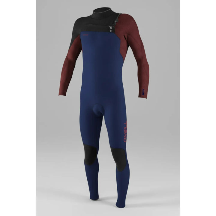 Blue and red wetsuit on a light grey background
