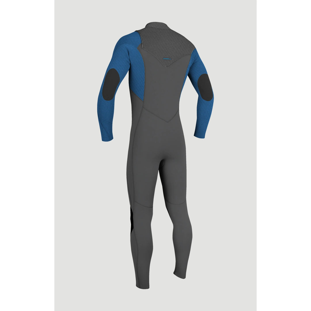 Grey and blue wetsuit on a light gray background