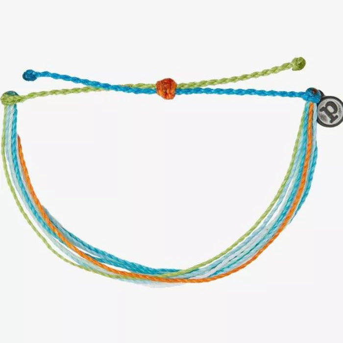 Multicolored braided bracelet on a white background