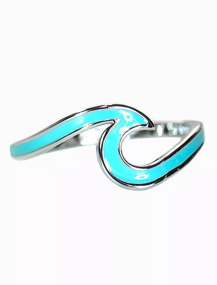 Ring with blue wave design on a white background