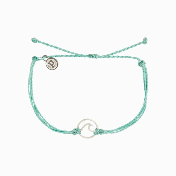 Turquoise bracelet with a silver wave and branded 'P' charm on a white background