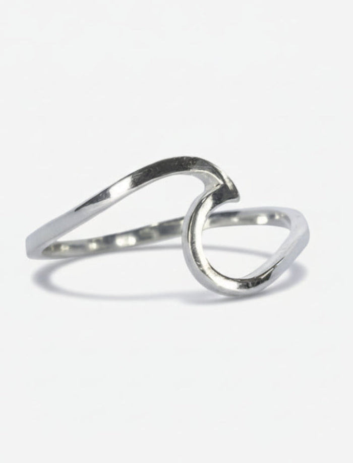 Silver ring with a unique design on a white background