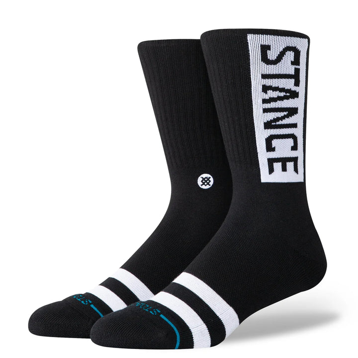 Black socks with white text and accents on a white background