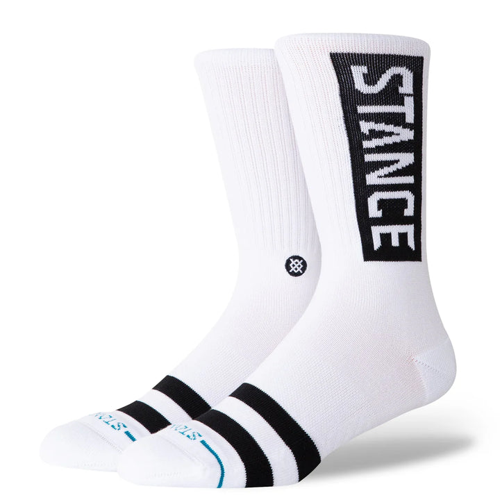 White socks with black and blue accents and &