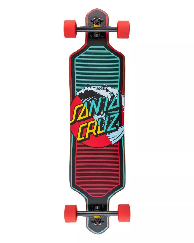 Longboard with Santa Cruz logo on a white background