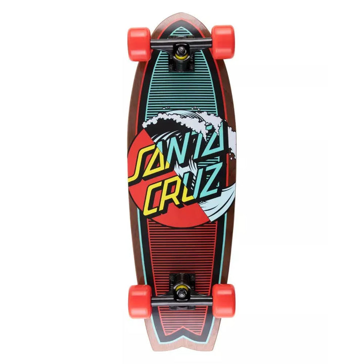 Santa Cruz skateboard with colorful design on a white background