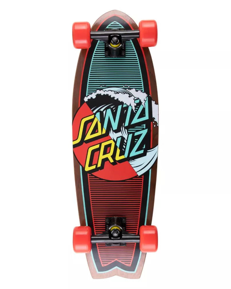 Santa Cruz skateboard with colorful design on a white background