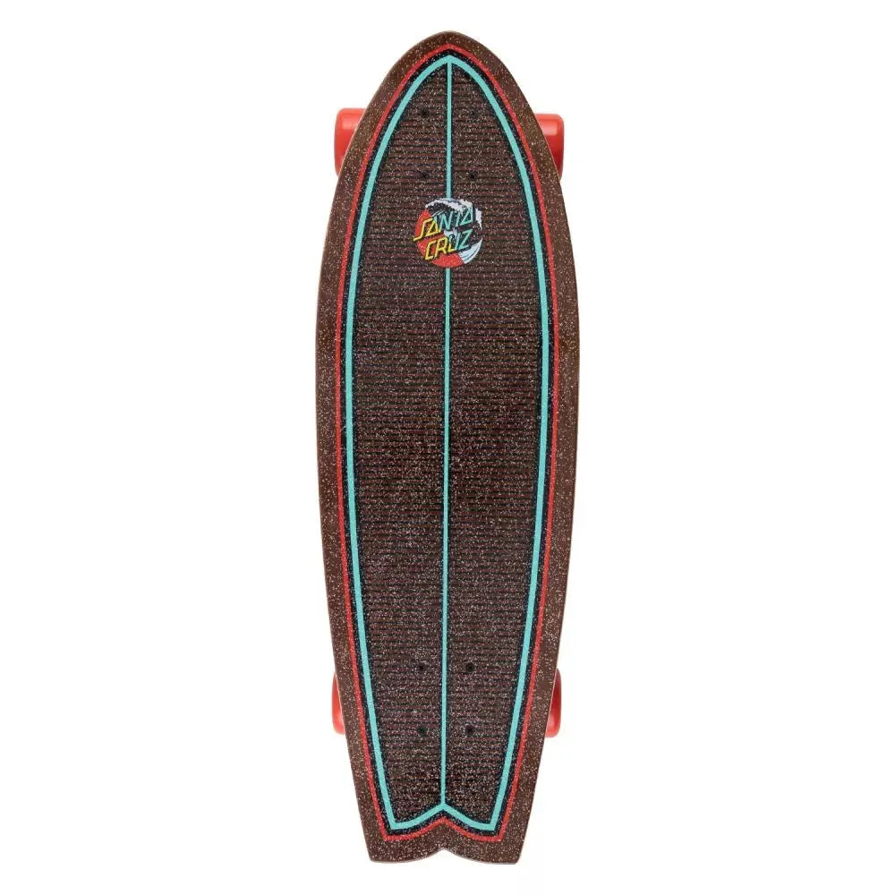 Small skateboard with red and blue accents on a white background