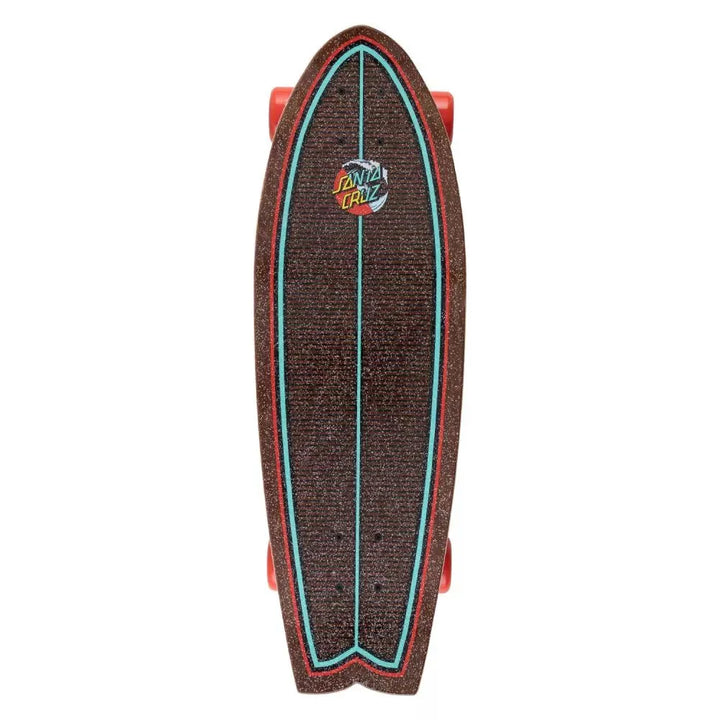 Small skateboard with red and blue accents on a white background