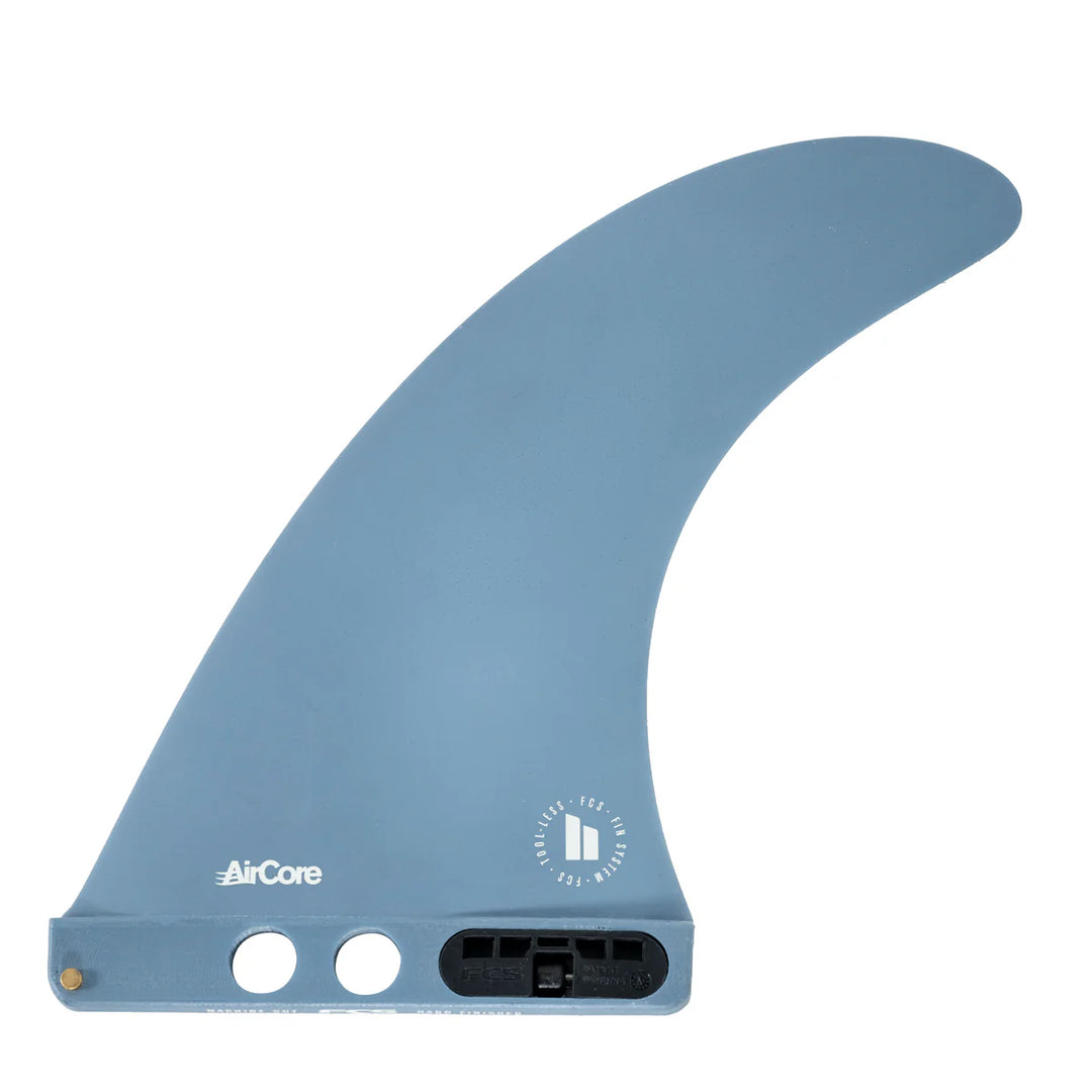 Blue surf fin with AirCore branding on a white background
