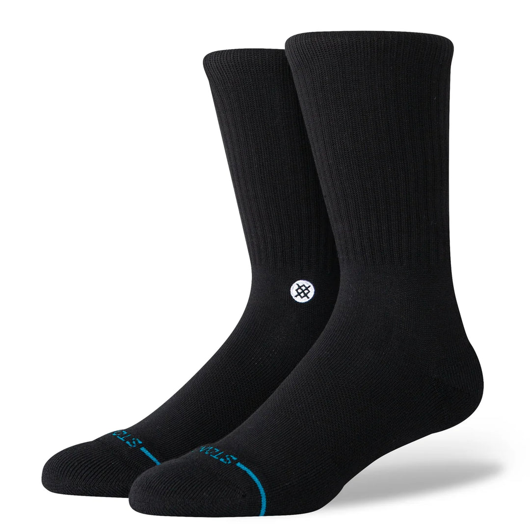 Two black socks with a logo on a white background