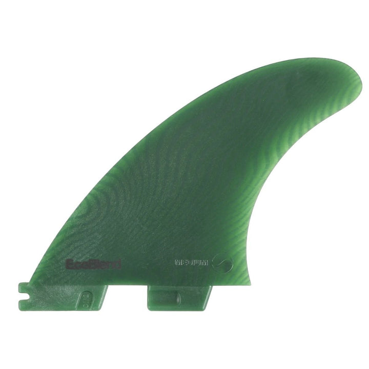 Green surfboard fin on a white background